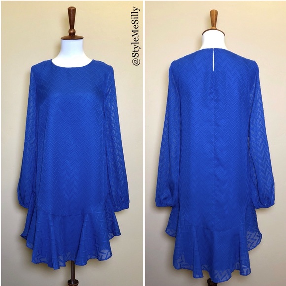 BCBG Maxazria blue sheer ruffled hem dress - Picture 1 of 8